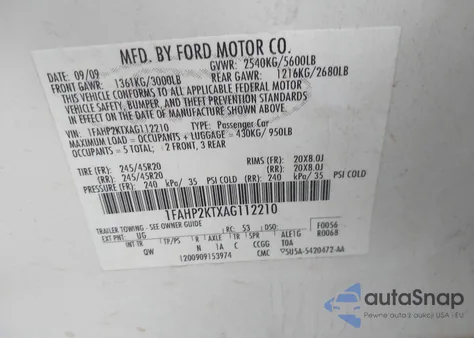 2010 Ford Taurus Sho from USA, damaged, VIN 1FAHP2KTXAG112210